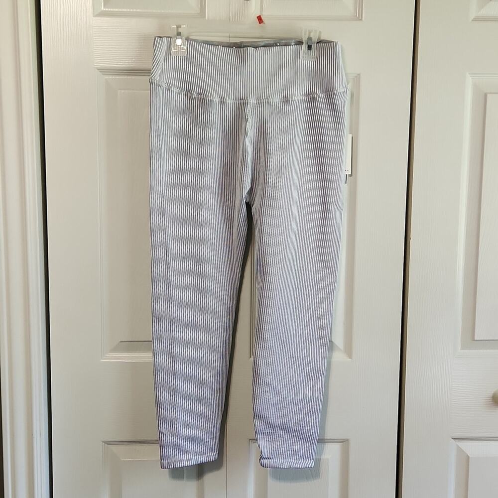 Good American Women's Seamless Core Power Leggings Size 5/6 Gray & White Striped